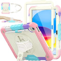 SEYMAC stock Case for iPad (A16) 11th/10th Generation 11''/10.9'' 2025/2022, Full-Body Drop Protection Case with Screen Protector &360° Rotate Hand Strap/Stand, Yellowish+Pink