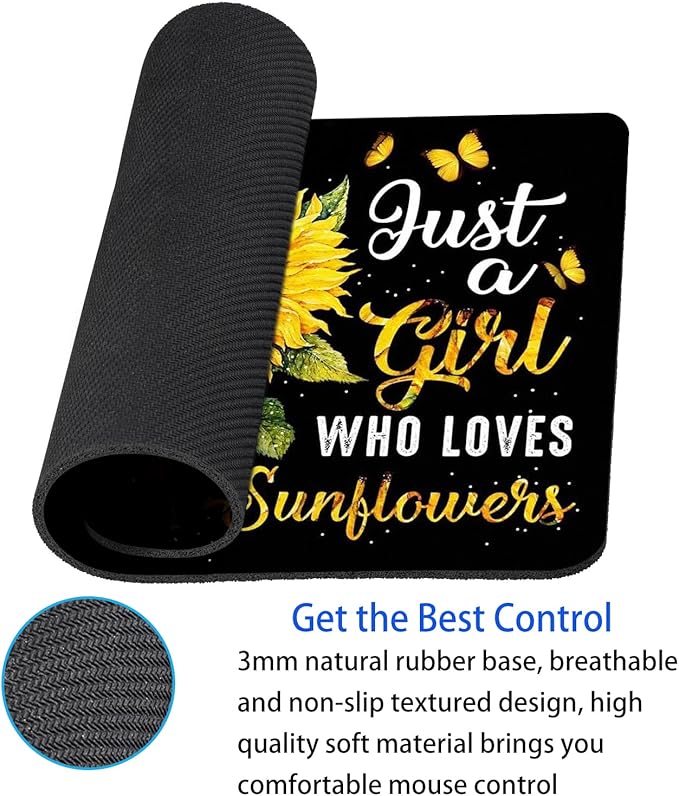 SHALYSONG Sunflower Girl Mouse Pad, Cute Aesthetic Small Laptop Mousepad