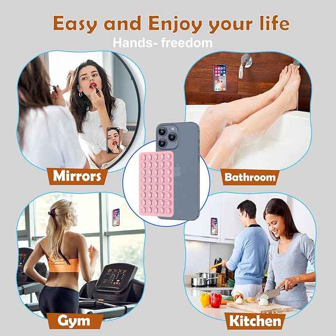 2PACK Silicone Double Sided Suction Phone Case Mount, Detachable Hands Free & Strong Grip Holder for Selfies & Videos, Compatible iPhone Android (Sand Pink, 2Pack 40 Suction Cups)