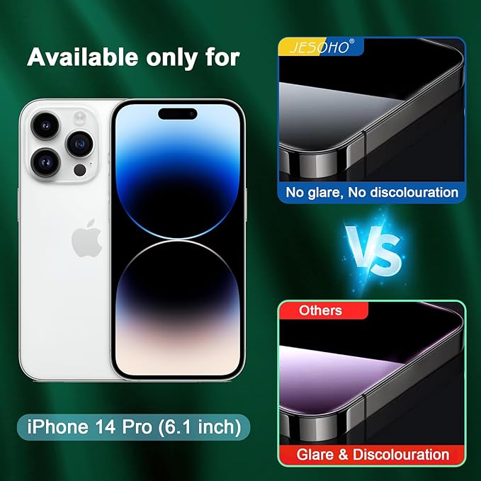 Blue Light Screen Protector for iPhone 14 Pro (6.1")*2 Pack + 2 Pack Camera Lens Protector,Eye Protection,HD Blue Light Blocking Tempered Glass Film, No Bubble, with Easy Installation Kit