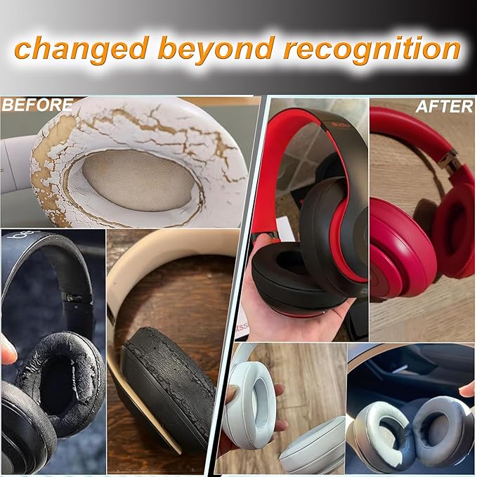Replacement Ear Pads Cushions for Beats Studio（B0501、B0500），Beats Studio 2 & Studio 3 Wired & Wireless Headphones, Earpads with Soft Protein Leather, Noise Isolation Memory Foam - Grey (Titanium)