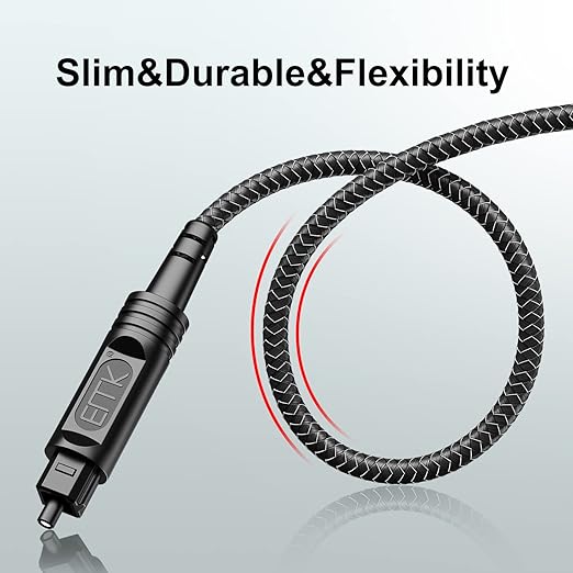 EMK Digital Optical Audio Cable [6 Feet/2M] - Slim Nylon Braided Toslink Fiber Optic Cable for Sound Bar, TV, Home Theater, PS4, Xbox, Blu-Ray Player & More - High-Speed SPDIF (Black1)