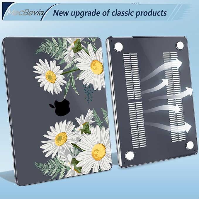 Compatible with MacBook Air 13.6 inch Case, M4 A3240/M3 A3113/M2 A2681 (Released 2025 to 2022), Hard Shell, Keyboard Cover, Screen Protector, Webcam Cover & Type-C Adapter, Daisies