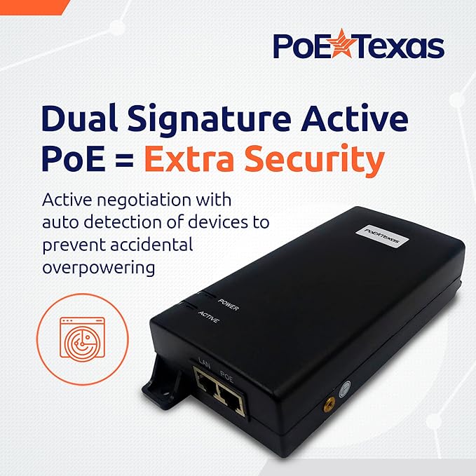 Poe Texas PoE Injector - 802.3bt PoE++ Single Port 4 Pair Power Over Ethernet Injector - 6KV Surge Protection - Active PoE Adapter 55V 60W Output - 10/100/1000 Gigabit Data - Wall Mount Plug & Play