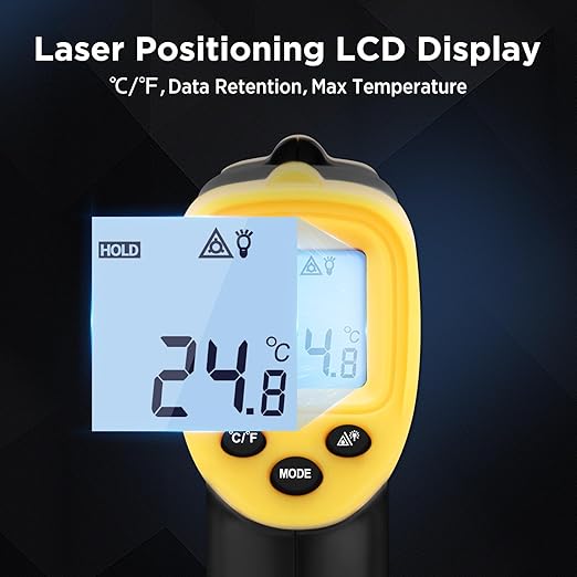 Infrared Thermometer Laser Temperature Gun -58℉ to 1112℉ with Adjustable Emissivity & Max and Min Measure Laser Digital IR Thermometer Gun Temp IR Surface Tool Heat Temp Gun for Cooking.