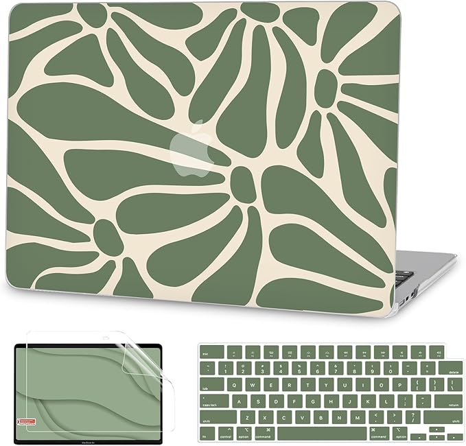 G JGOO Compatible with MacBook Air 13 inch Case 2025 2024 2023 2022 M4 A3240 M3 A3113 M2 A2681, Plastic Hard Shell for MacBook Air 13.6 inch Case + Keyboard Cover + Screen Protector, Abstract Flower
