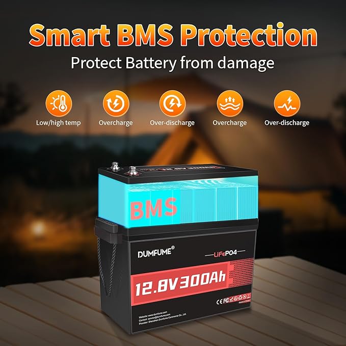 12V 300Ah Lithium LiFePO4 Battery,200A BMS Max.3840W Load Power,Rechargeable Lithium Iron Phosphate Battery for Solar Energy Storage,Backup Power,RV,Camping