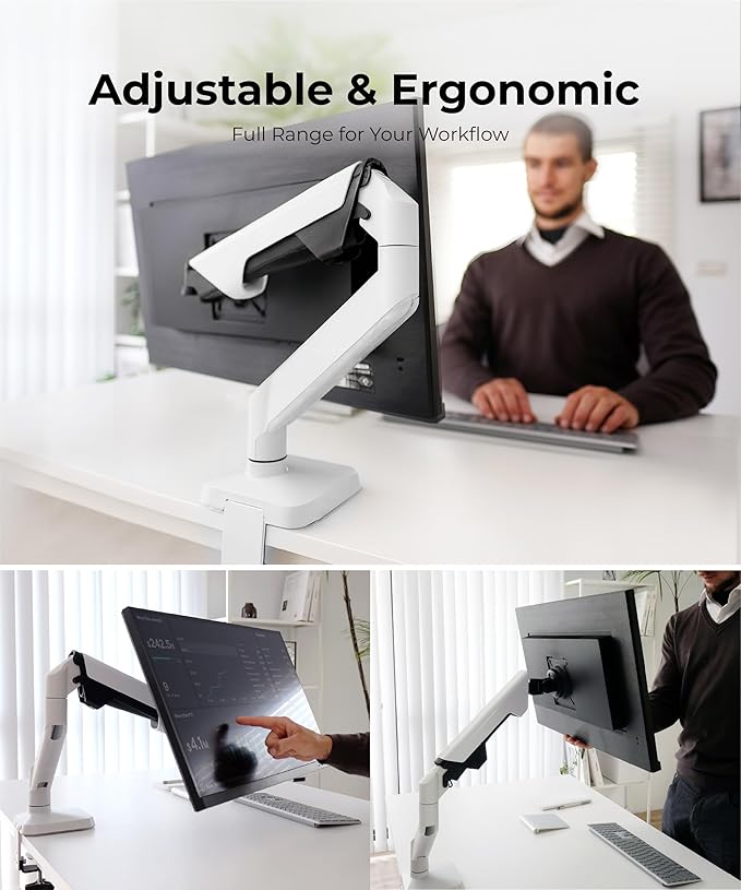Heavy Duty Monitor Arm Desk Mount for 34 to 49 inch Ultrawide Curved Flat Monitors, Supports 14 to 38 lbs, Smooth Gas Spring Movement, VESA 75x75/100x100, Black, Classic