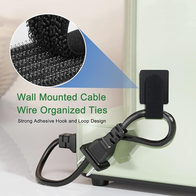 100pcs Hook and Loop Cable Ties, Sticky-Back Cable Straps, Cable Clip,Cord Organizer, Wire Management,Household & Office Essentials (Black)