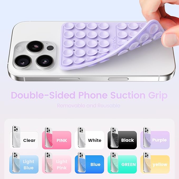 Klearlook Silicone Suction Cup Phone Case Mount Double Sided, Silicon Sticky Phone Grip with Higher Suction for Cell Phone, Hands-Free Phone Accessories Holder for Selfies and Videos, Lavender