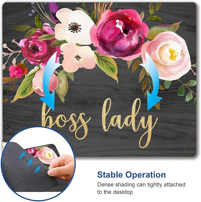 Hokafenle Boss Lady Mouse Pad - Floral Funny Mouse Mat, Square Waterproof, Non-Slip Rubber Base for Office Laptop