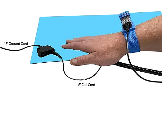 RubberStat Dual Layer ESD Compliant Workstation Rubber Table Mat Kit, Soldering, Cell Phone Repair, with Wrist Strap Set and Ground Cord - 36"x48" Blue