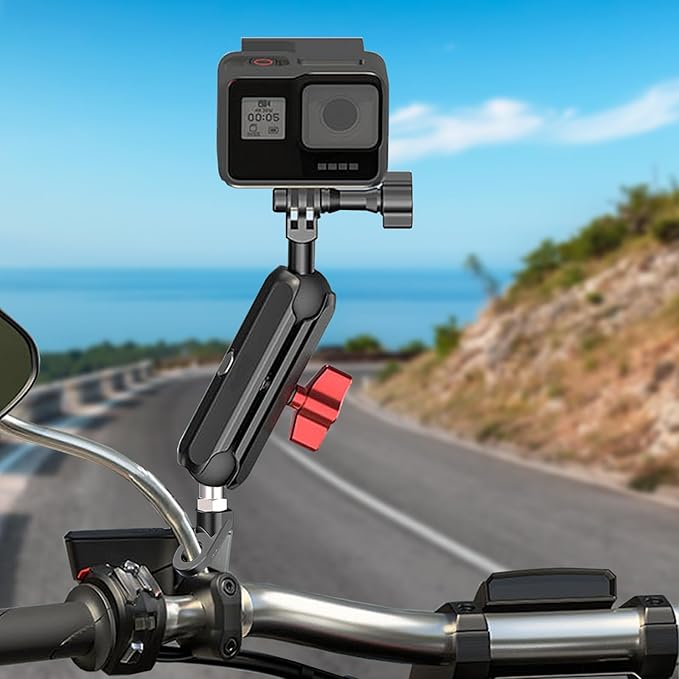 Clamp Mount for Action Camera, Super Camera Clamp Mount with Double Ball Head Magic Arm Fit for DJl,Go pr0, lnsta36o X5 X4 X3，Motorcycle Rearview Mirror Mounts & Aluminum Alloy - 360°Rotating, 78004