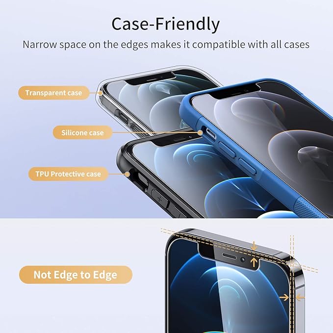 UNBREAKcable Shatterproof Tempered Glass Screen Protector for iPhone 12/12 Pro [2-Pack] [99.99% HD Clear] [Easy Installation Frame] [9H Hardness] [Full Coverage] [Bubble Free] for Apple 6.1''