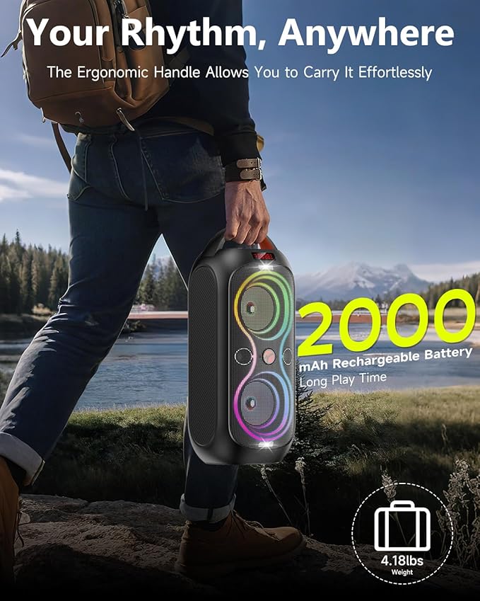 Portable Bluetooth Speakers with 120dB Loud Sound|Beat-Driven Light Show, 5 RGB Modes, Bluetooth 5.3, USB/TF/AUX/FM/Mic Input/TWS | Portable for Party, Camping, Tailgating, Backyard, Indoor Gatherings