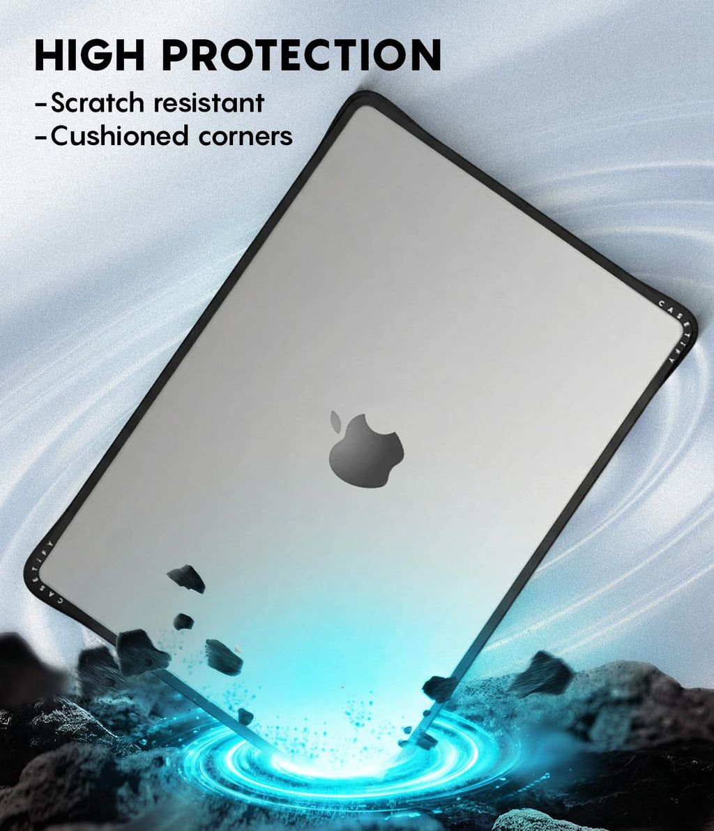 CASETiFY Impact MacBook Air 13.6" (M2-M5) Case [Cushioned Impact Corners/Scratch-Resistant/Anti-Slip Grip] - Small Blue Flowers - Clear Black