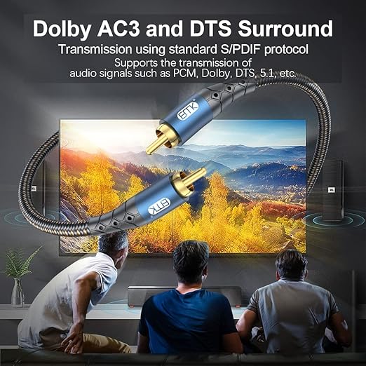 EMK Subwoofer Cable RCA to RCA Audio Cable 24K Gold-Plated Nylon Braided Double Shielded Digital Analogue Supports Amplifiers,Home Theater,Hi-Fi Systems,Subwoofer(15ft/5m)