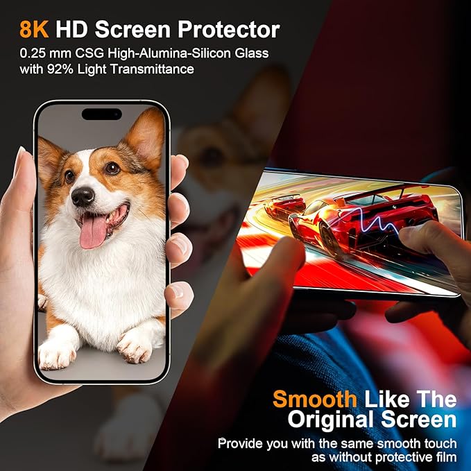 iPhone 15 Pro Max Screen Protector,Durable and Drop-Proof with 9H Hardness,Bubble-and-Dust-Free 15 Pro Max HD High-Aluminum Tempered Glass,Easy Installation Exclusively,2 Pack