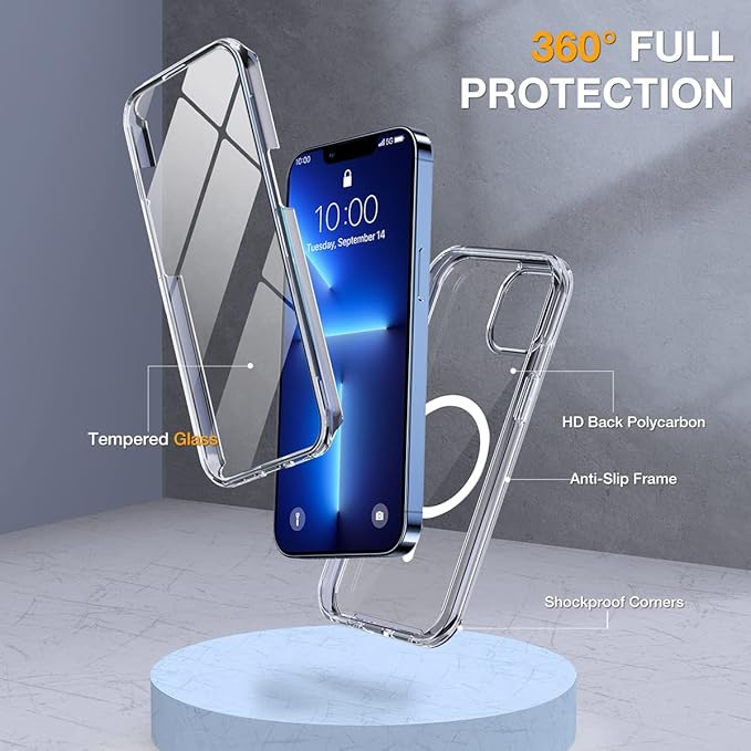 Miracase Magnetic Case for iPhone 13 Pro 6.1 Inch,with MagSafe,Built in Screen Protector,Full Body Protection(Clear)