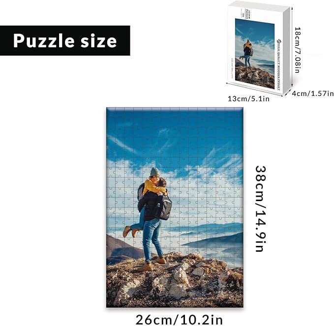 Custom Puzzle from Photos - Personalized 1000/500/300/200/120 Piece Jigsaw Puzzle for Adults & Kids, Unique Wooden Gift for Christmas, Wedding, Anniversary, Birthday