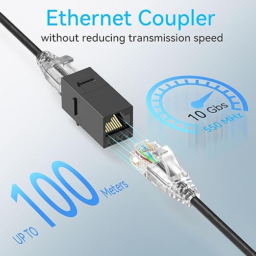 CAT6 RJ45 Keystone Coupler (24 Pack), Cat6 Keystone Jack Female to Female, Cat 6 Inline Keystone Jacks for Wall Plate & Patch Panel, RJ45 Ethernet Coupler Black