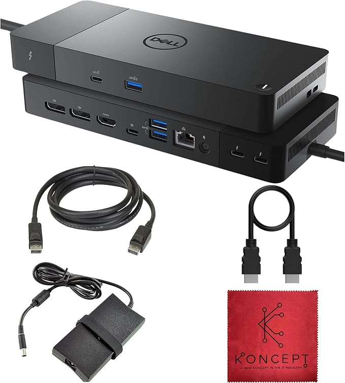 WD22TB4 Dell Thunderbolt 4 Dock 40Gbps USB-C/USB A - Dell Docking Station Dual Monitor with 180W, HDMI & DisplayPort Cable - Supports 4K Displays & Upto 3 Monitors (Renewed)