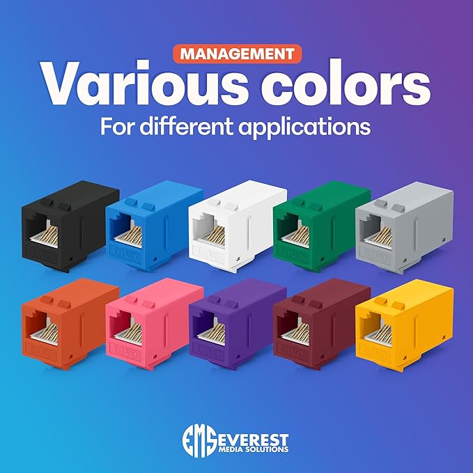 Everest 48-Pack RJ45 CAT6 Keystone Coupler - Female to Female - Cat6, Cat5e Compatible - Ethernet Coupler - Gray