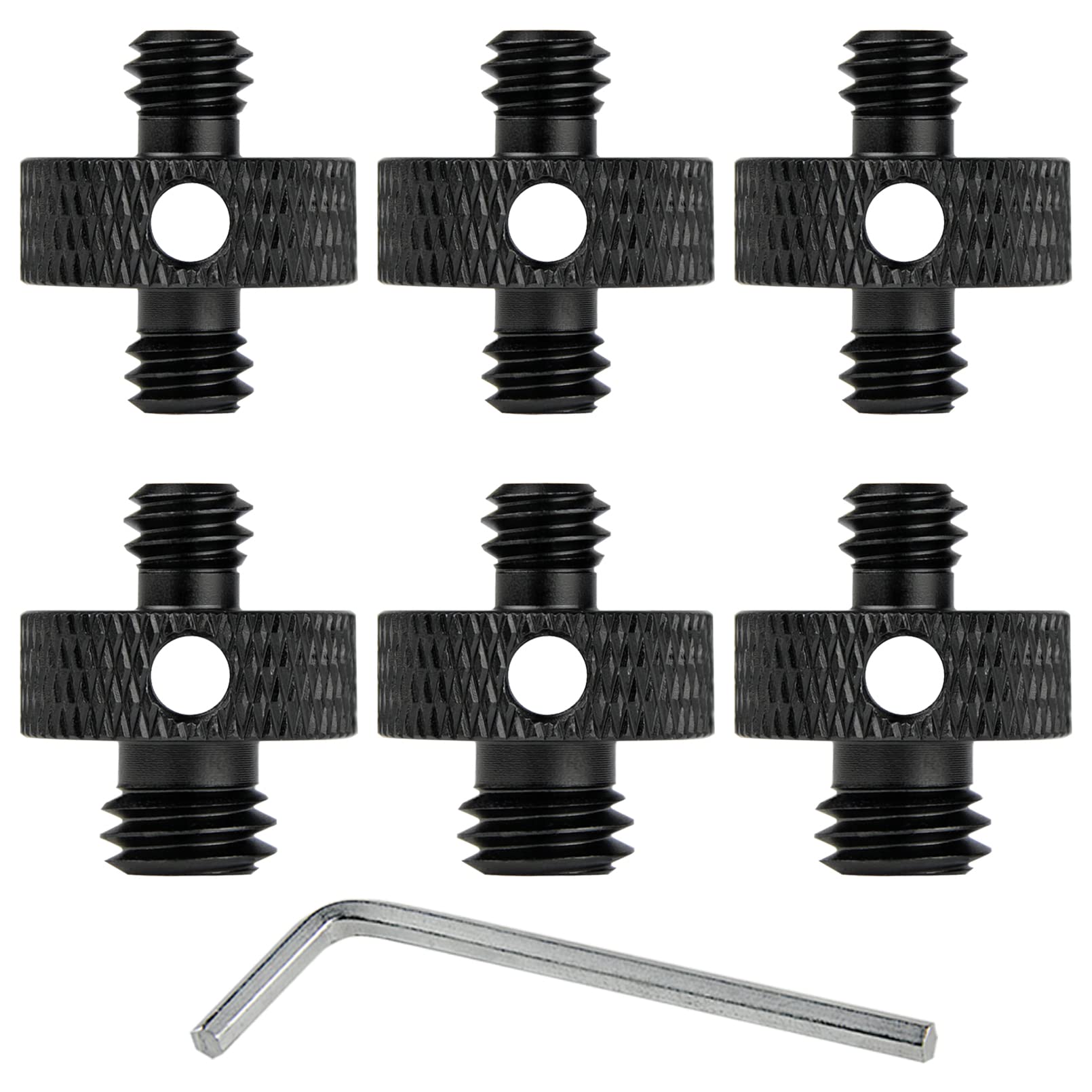 Rigych Camera Mount Screw 1/4" Male to 1/4" Male & 1/4" to 3/8" Tripod Screw Adapter with Hole 7 Pcs Set for Camera Tripod Mount Light Stand DSLR Equipped with Hex-L Key (Black)