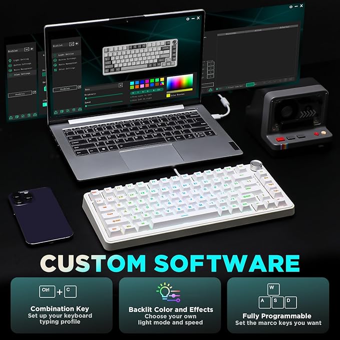 YUNZII B75 Mechanical Keyboard,75% Layout with Knob,Hot Swappable RGB Backlit Gasket Mounted, Creamy Typing, Double-Shot PBT Keycaps,Cherry Profile,for Win/Mac (White, Milk V2 Linear Switch)