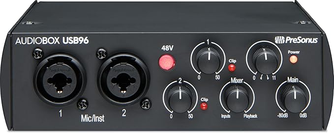 PreSonus AudioBox USB 96 Bundle — USB Audio Interface, XLR Interface for Guitar, Device for PC & Mac, Complete Recording Package with Studio One Pro, Music Production, Home Studio