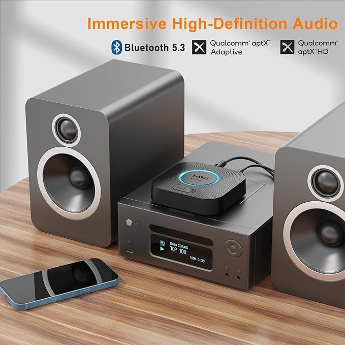 [Upgraded] 1Mii B06 Plus Bluetooth Receiver, HiFi Wireless Audio Adapter, Bluetooth 5.3 Receiver with 3D Surround aptX HD aptX Adaptive for Home Music Streaming Stereo System