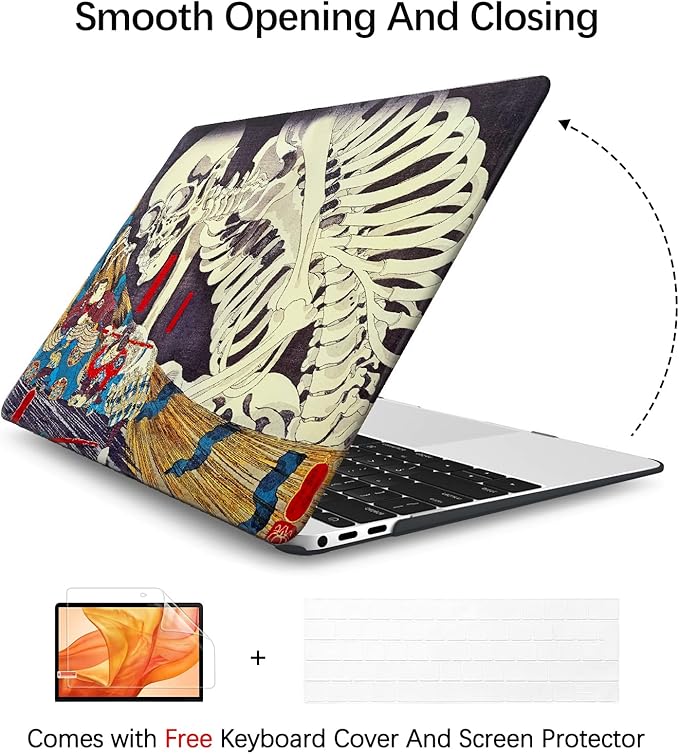 Berkin Arts Compatible with MacBook Pro 13 inch Cover, 2022-2016 Release A2289/A2251/A2338 M1 with Keyboard Cover & Screen Protector Feudal Japan Art (The Skeleton Specter by Kuniyoshi)