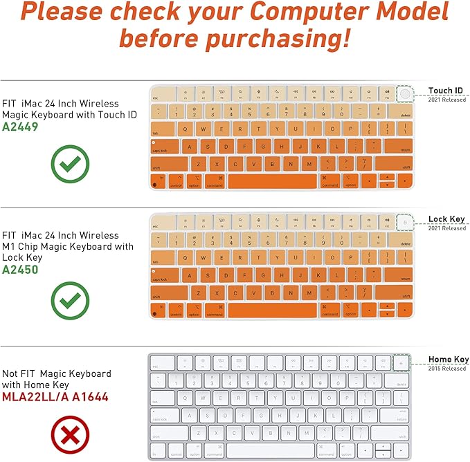 Allinside Silicone Keyboard Cover for iMac Magic Keyboard A2449/A2450, Protective Skin for iMac 24" Wireless Keyboard Released in 2021, US Layout, Ombre Orange