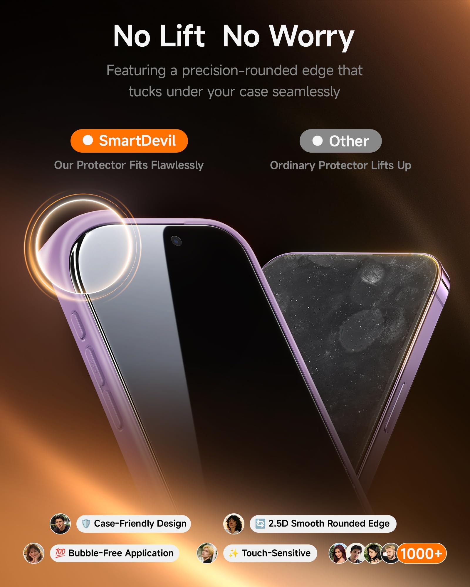 SMARTDEVIL 2 Pack for iPhone 14 Pro Screen Protector, 9H Hardness Military Grade Shatterproof, HD Clear Tempered Glass with Auto Dust-Elimination, Bubble Free, Easy Installation, Case Friendly