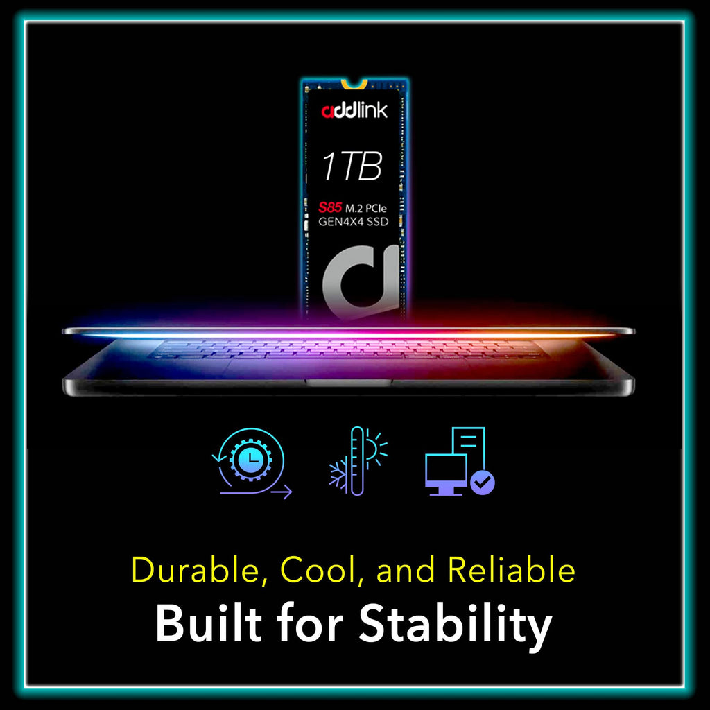 Addlink S85 1TB NVMe SSD M.2 2280 PCIe 4.0 Gen4 Internal Solid State Drive, Up to 6000MB/s, HMB Technology, 3D TLC NAND, Storage Upgrade for Laptop, Desktop PC, Gaming, Creators (ad1TBS85M2P)