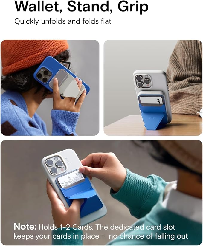 MOFT Magnetic Wallet Stand Compatible with iPhone 16/15/14/13/12 Series, Angle Adjustment & Magsafe Compatible MOVAS Phone Stand,Sapphire