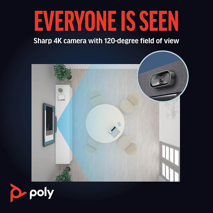 Poly Studio R30 4K Video Conferencing Bar (Plantronics) – Camera, Mic, & Speaker for Small Rooms – Automatic Camera Framing – Noise Reduction Technology – Works w/Teams, Google, Zoom –Amazon Exclusive