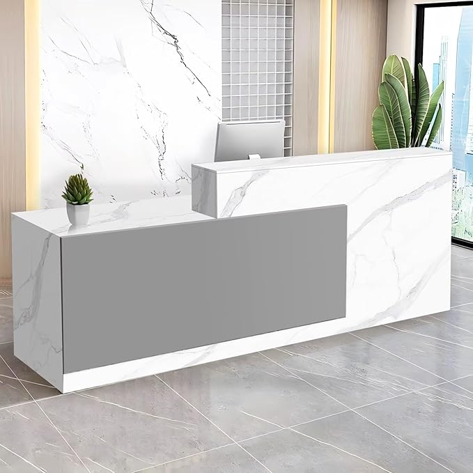 Reception Desk with Counter Modern Checkout Counter with Lockable Drawer Keyboard Tray Receptionist Desk for Office Salon Reception Table G Left 59inch/150cm