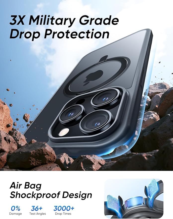 MAGIC JOHN 360° Rotatable Magnetic Invisible Stand for iPhone 14 Pro Max Case [Anti-Slip Grip] [Compatible with MagSafe] 16FT Shockproof for iPhone 14 Pro Max Case with Kickstand, Black