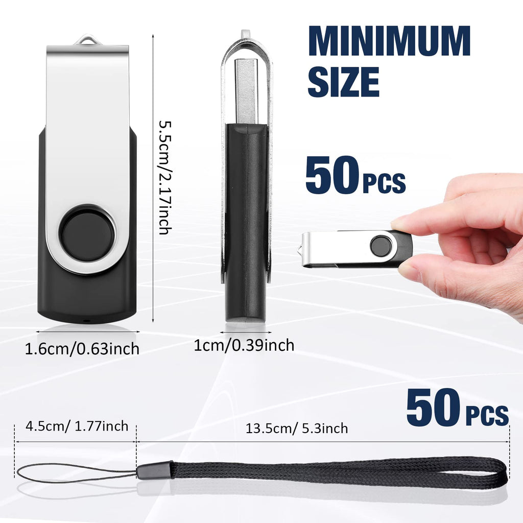 Aoriher 50 Pack USB 2.0 Flash Drives Bulk, Portable USB Thumb Drives with Lanyards, Swivel Flash Drive Thumb Drive for Office School Data Storage (128MB)