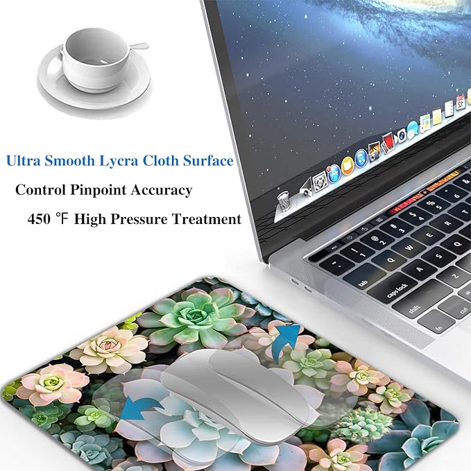 Cute Succulent Plants Mouse Pads for Desk, Portable Wireless Computer Mouse pad Small Design with Women, Non-Slip Rubber Base Laptop Mousepad 9.5" x 7.9" Smooth Surface for Office & Travel