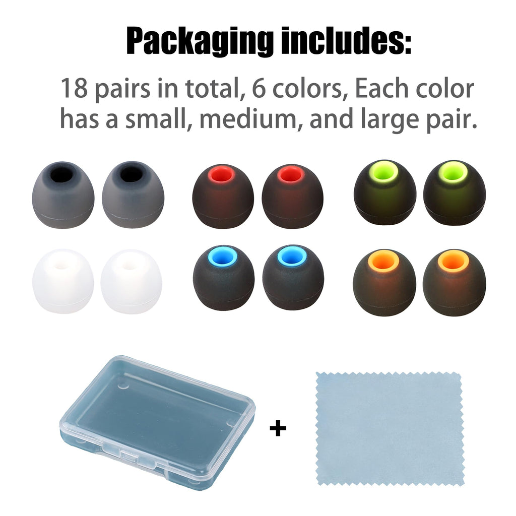 MQIMY Silicone Earbud Tips Replacement - Fit Most Earbuds (Inner Hole 3.8mm - 5.1mm) - 9 Pairs S M L