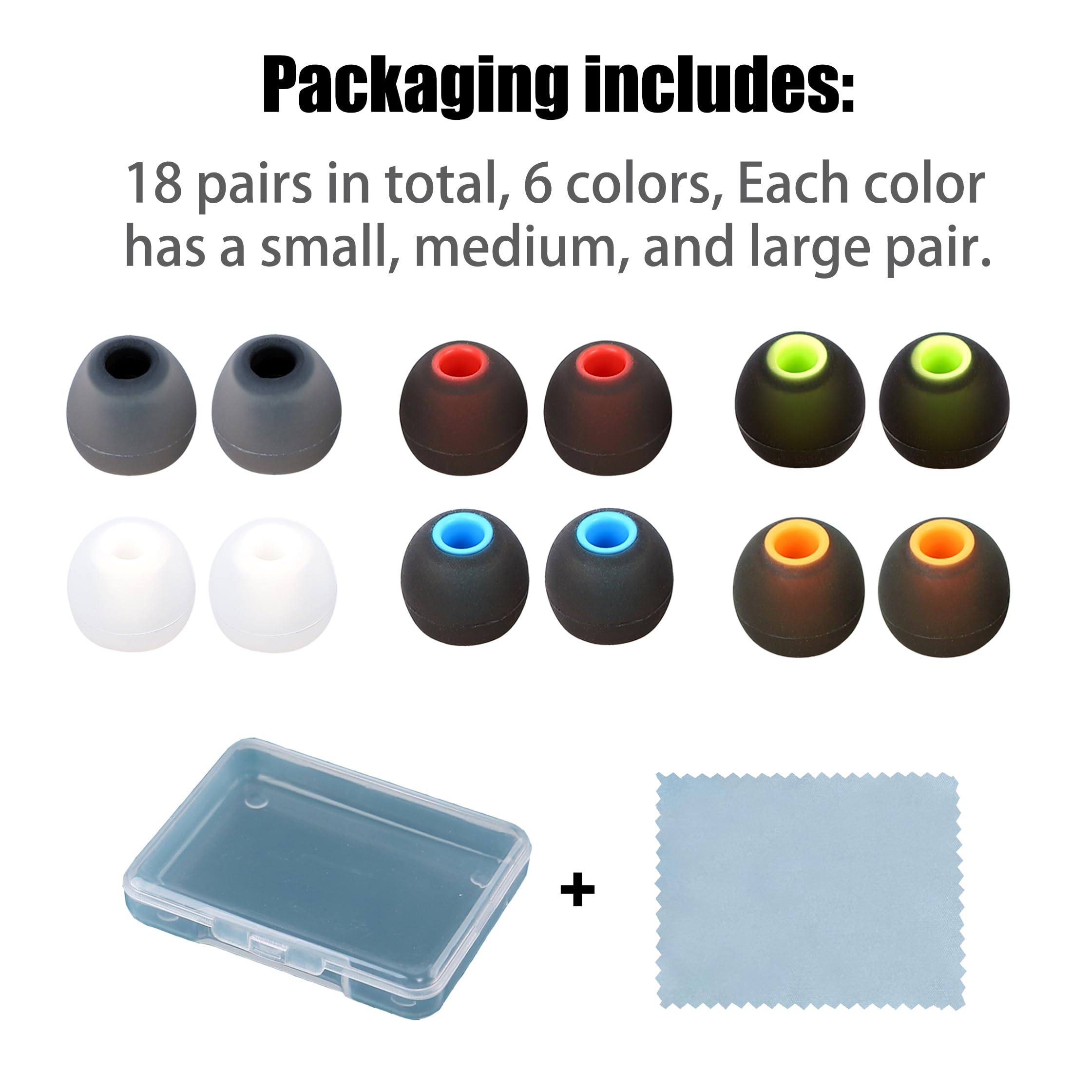 MQIMY Silicone Earbud Tips Replacement - Fit Most Earbuds (Inner Hole 3.8mm - 5.1mm) - 9 Pairs S M L
