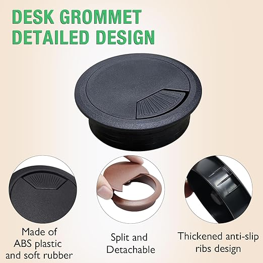 5 Pcs Desk Grommet 3-1/8" / 80 mm, Desk Cord Hole Cover, Cable Grommet ABS Plastic, Desk Hole Grommet for Home & Office Pc, Detachable Adjustable Cable Cord Organizer-Light Grey