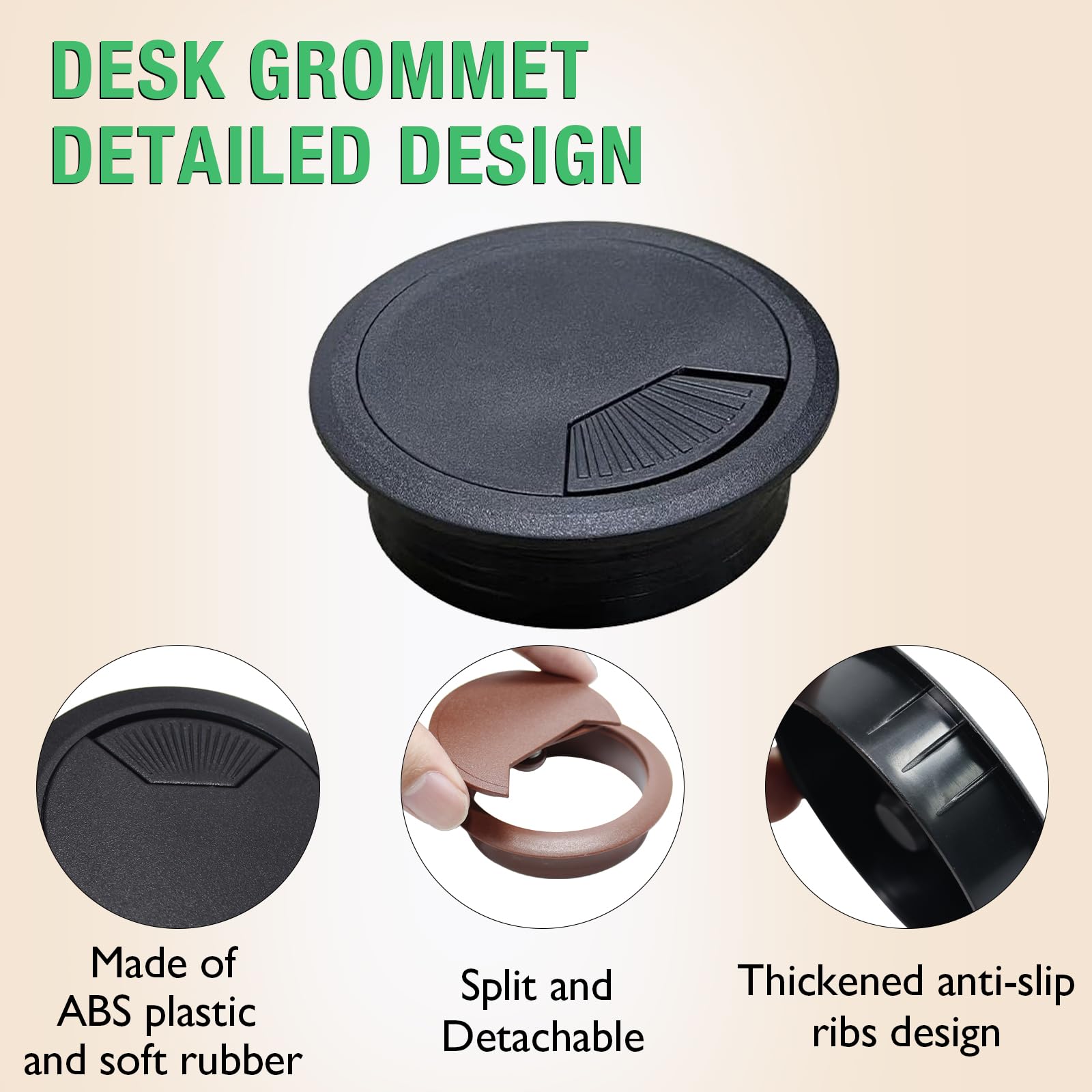 EASYEAH 2 Pcs Desk Grommet 2-3/8" / 60 mm, Desk Cord Hole Cover