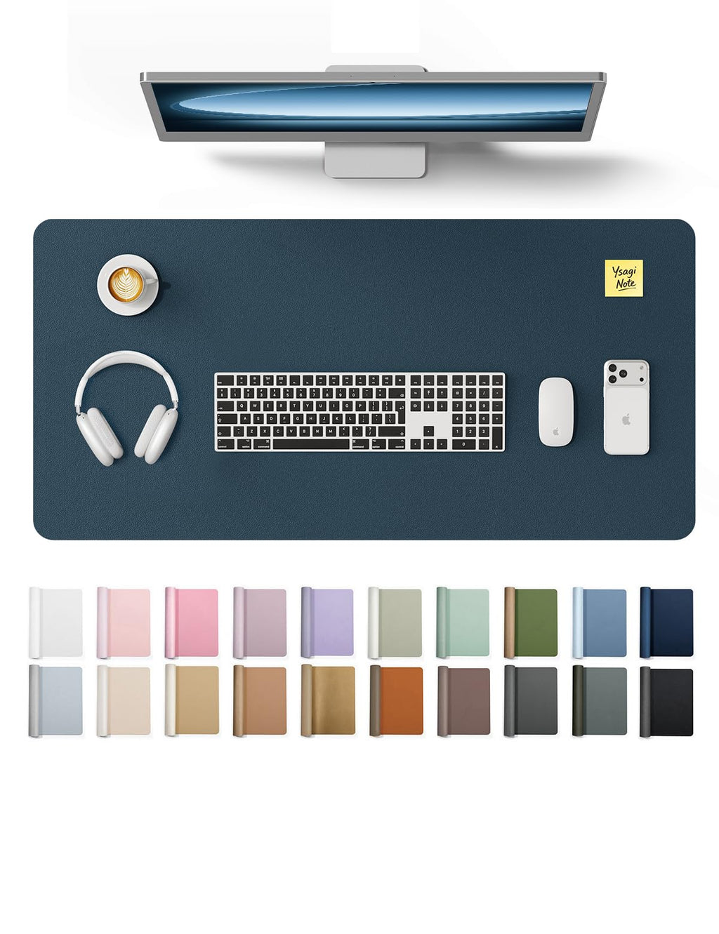 YSAGi Large Extended PU Leather Desk Pad Protector – Non-Slip Waterproof Desk Mat for Office & Home, Easy Clean Mouse Pad & Laptop Writing Blotter 35.4"x17" Black — 31.5" x 15.8"