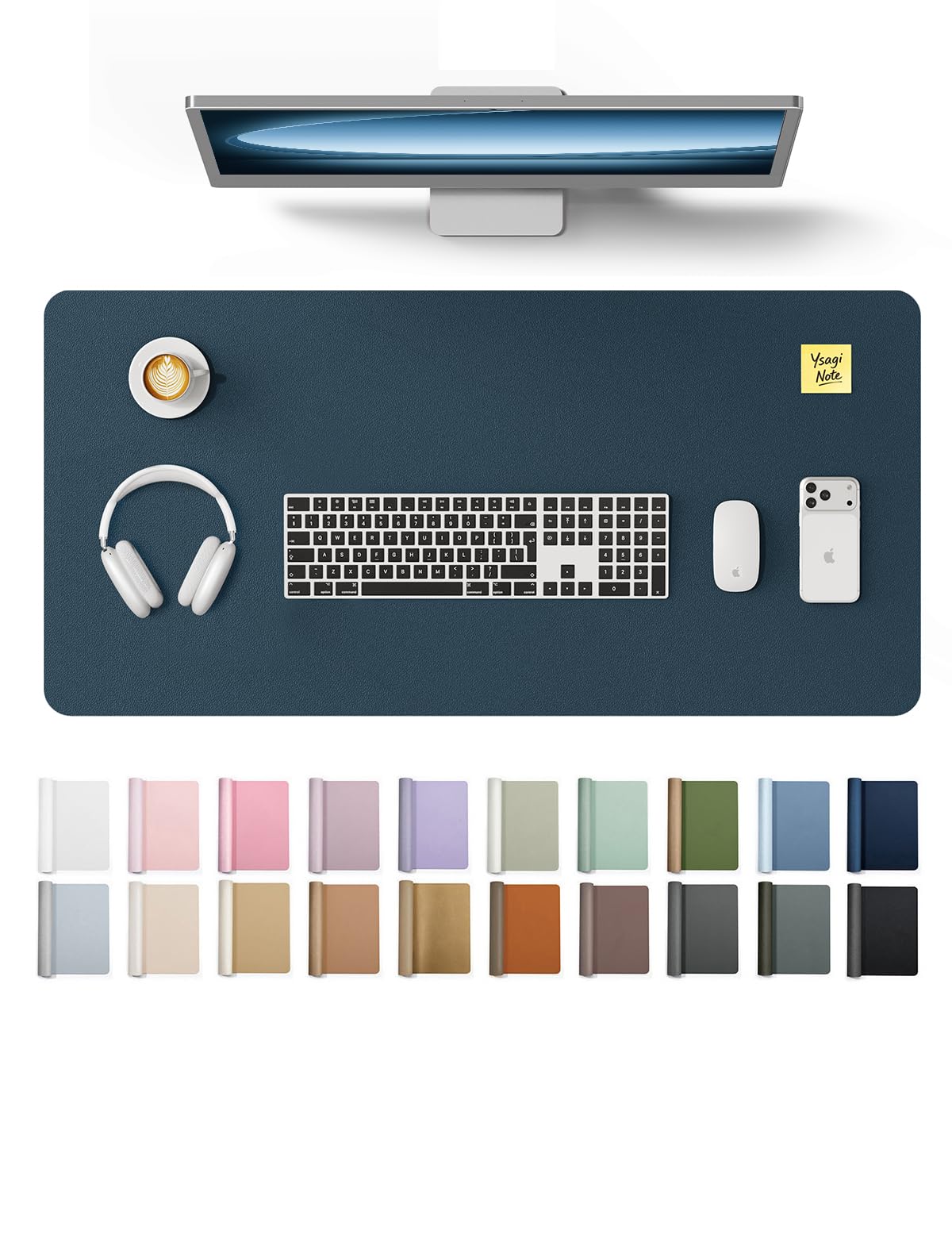 YSAGi Large Extended PU Leather Desk Pad Protector – Non-Slip Waterproof Desk Mat for Office & Home, Easy Clean Mouse Pad & Laptop Writing Blotter 35.4"x17" Black — 31.5" x 15.8"