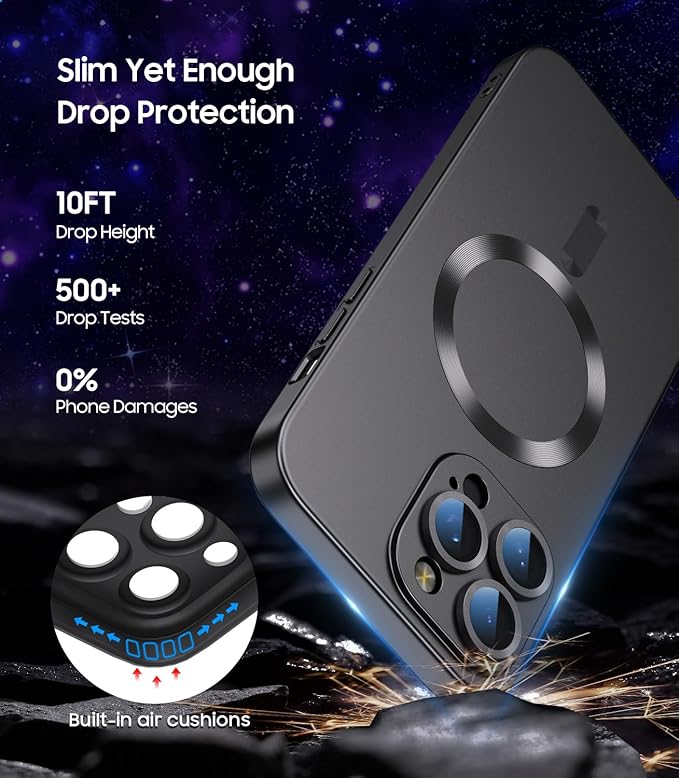 Magnetic for iPhone 15 Pro Case [Compatible with MagSafe][Built-in Camera Lens Protector] Slim Soft Silicone Bumper Shockproof Metallic Shine Phone Case (Black)