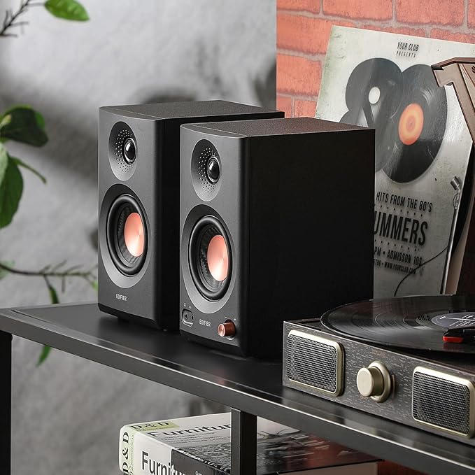 Edifier MR3 Powered Studio Monitor Speakers, Hi-Res Audio Certified Bluetooth V5.4 Active Bookshelf Loudspeakers, 2.0 Computer Speaker with Headphone Output RCA AUX Balanced TRS Input - Black (Pair)