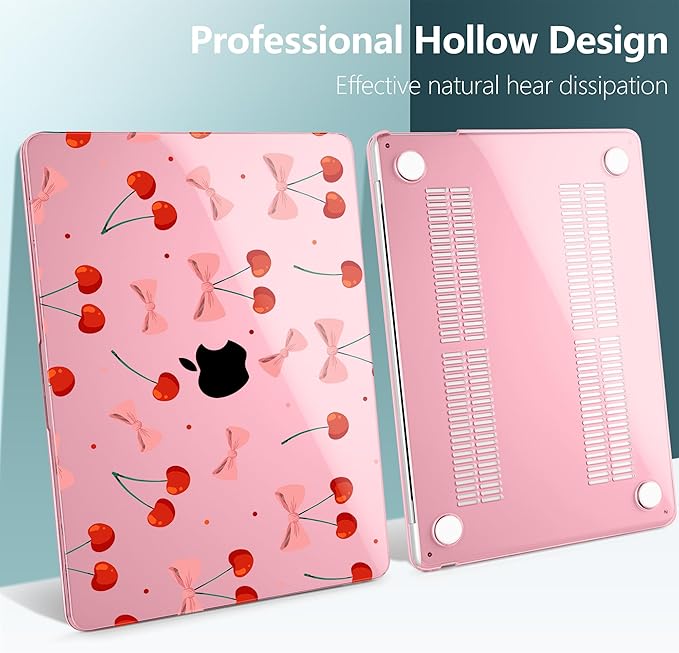 TWOLSKOO Compatible with M4 MacBook Air 13.6 inch Case 2025-2022 Release M4 A3240 M3 A3113 M2 A2681, Plastic Hard Shell & Keyboard Cover & Type C Adapter & Screen Protector, Cute Cherry